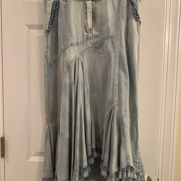 Juliette Light Blue Denim Skirt with Ruffle Hem - Picture 2 of 12